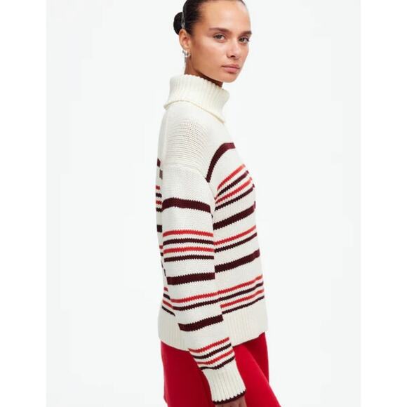 NWT Madewell Ribbed Cotton Turtleneck Sweater Cabernet Stripe NT604 Size S - Picture 9 of 11